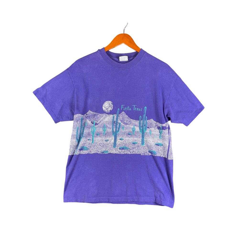 Hanes Beefy Pre Shrunk Single Stitch Fiesta Texas Shirt Purple Teal Mens‎ Large